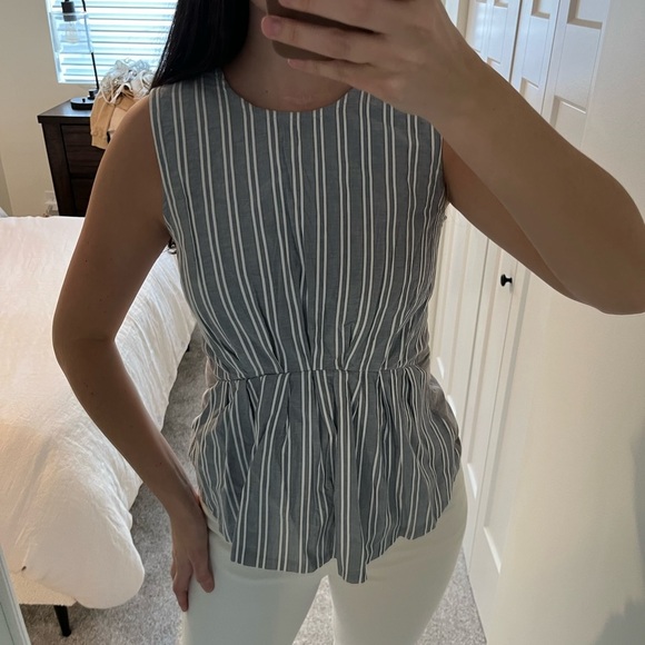 J. Crew Tops - J.CREW Blue Gray/White Striped Cinched Tank